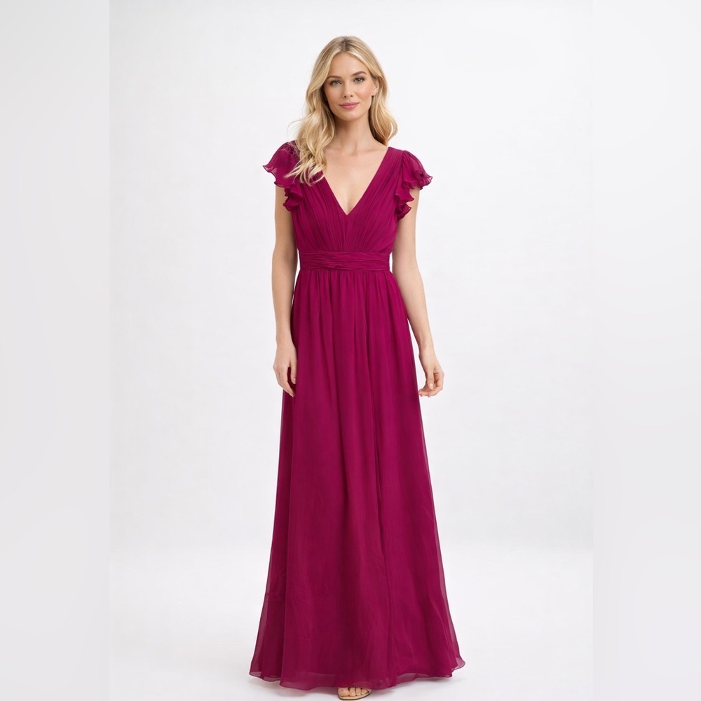 Jill Stuart 100% Silk Ruffled Maxi Gown Magenta / Fuchsia Pink Size 2 Formal